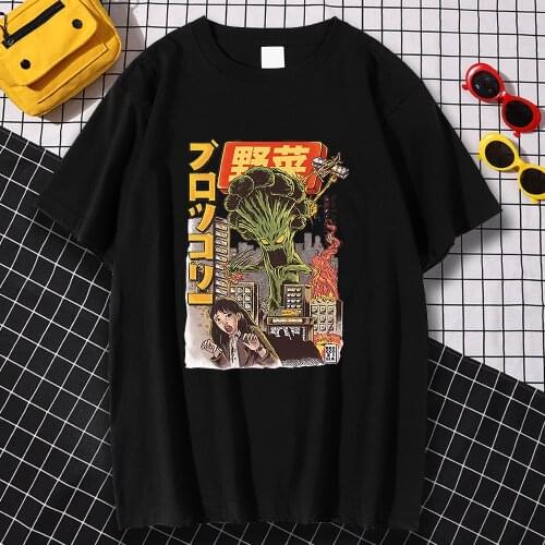 Broccozilla Japan Comics Printing Mens T-Shirts Summer Crewneck Tee Clothes Breathable S-XXXL T Shirt Simplicity Casual Tops Man