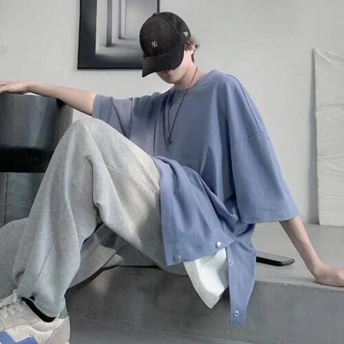 Summer Fashion Brand Male Tshirt Short Sleeve Mens Loose Half Sleeve Top T Shirts Korean Style Casual 5-sleeve T-shirt