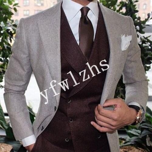 Handsome Two Buttons Groomsmen Notch Lapel Groom Tuxedos Wedding Dress Men Suits Blazer Prom Dinner (Jacket+Pants+Tie+Vest) A167