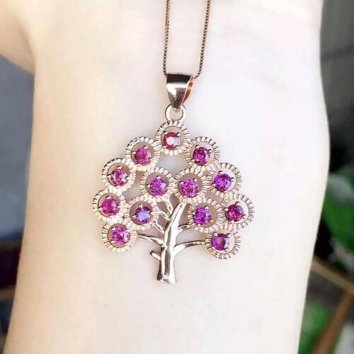 Natural red garnet stone pendant S925 silver Natural gemstone Pendant Necklace trendy Christmas tree women girl gift jewelry