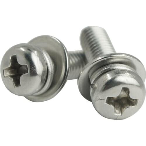 Luchang metric thread M2.5 M3 M4 stainless steel Phillips Pan Head Three Combination Screw Three screws with washer