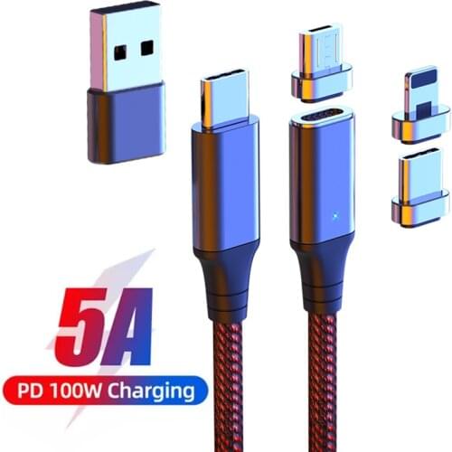 3in1 5A Magnetic Cable PD 100W Type C To USB C Cable Quick Charge Wire For MacBook Pro For iphone 12 Pro Max Xiaomi 11 10 Huawei