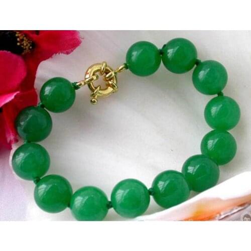 Fashion jewelry Beautiful handmade 12mm the Button green jade bracelet 7.5 inch