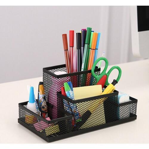 Fashion Multifunctional Office Stationery Desk Organizer Mesh Collection Pen Holder Organizer Box For Birthday Gift
