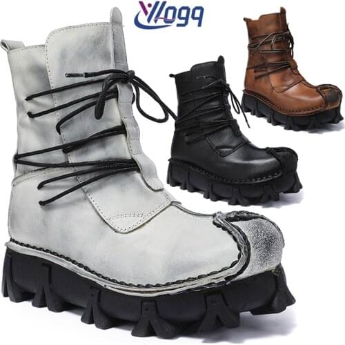 Mens Genuine Leather Boots Skull Gothic Punk Boots Motorcycle Boots Desert Combat Ankle Boot Safety Shoes Tactical Boots Winter
