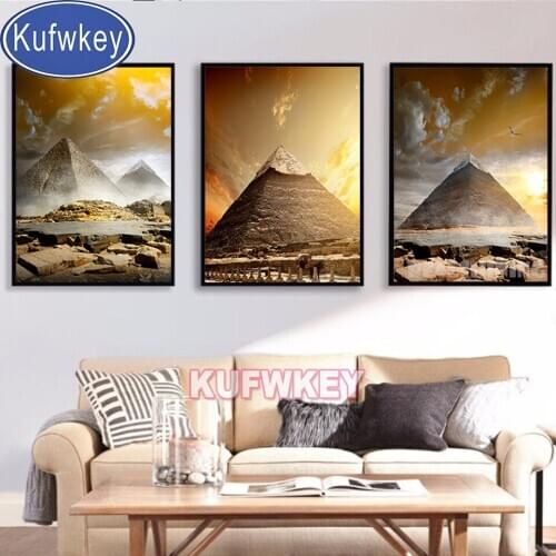 Ancient Egypt Pyramid Diamond Mosaic,Diamond Painting Full Square 5d Diy Diamond Embroidery round Drill 3 Pieces/set