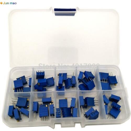 50Pcs/Lot 3296W Multiturn Trimmer Potentiometer Kit High Precision 3296 Variable Resistor 500R 1K 2K 5K 10K 20K 50K 100K 200K 1M