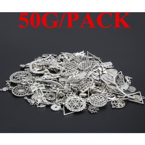 New Arrivals Mixed 50g Random Mix Style Silver Color Assorted Charms Pendant Beads Connector Metal Alloy Jewelry