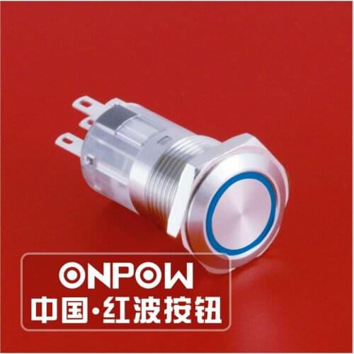 ONPOW 16mm metal waterproof IP65 ring illuminated pushbutton switch anti-vandal LAS1-AGQ16-11E/B/12V/S
