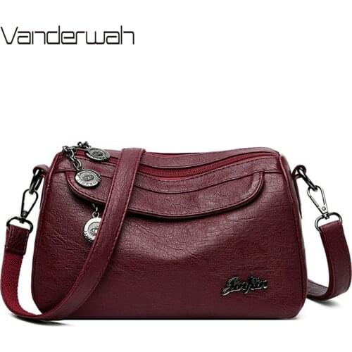 Original VANDERWAH High Quality Pu Leather Shoulder Bags for Women 2021 Casual 3 Zippers Female Crossbody Bag Designer Handbags