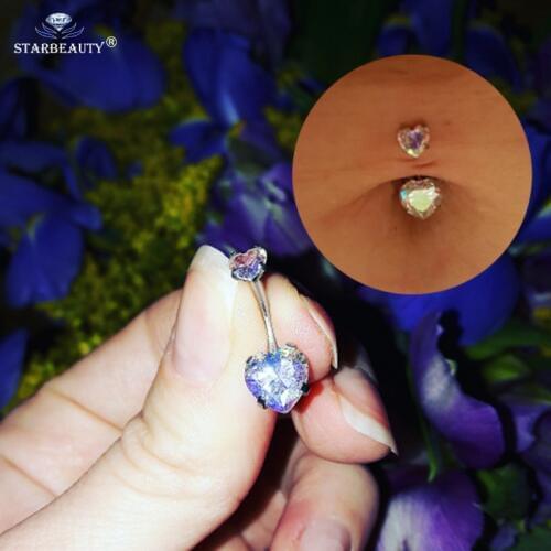Hot Import Zircon Double Heart 14G 1.6mm Belly Piercing 316L Surgical Steel New tunnel ball piercings Clear CZ Belly Button Ring