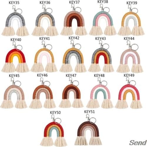 Weaving Rainbow Keychains for Women Boho Handmade key Holder Keyring Macrame Bag Charm Car Hanging Jewelry Gifts