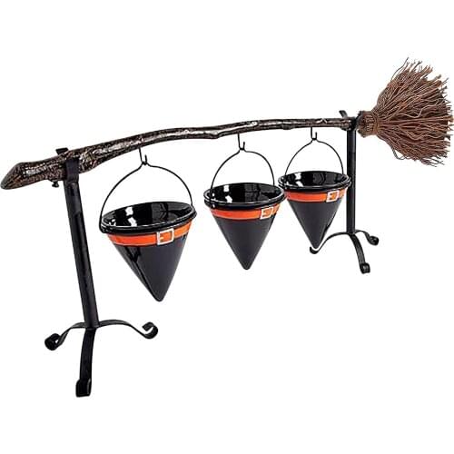 Halloween Witch Hat Snack Bowl Shelf Broomstick Snack Bowl Stand with Removable Basket Organizer Decoration Device