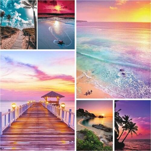 Full Circle Diamond Painting 5D Diamond Embroidery Beautiful Setting Sun ​Mosaic Seaside Landscape Art Kit Home Decoration