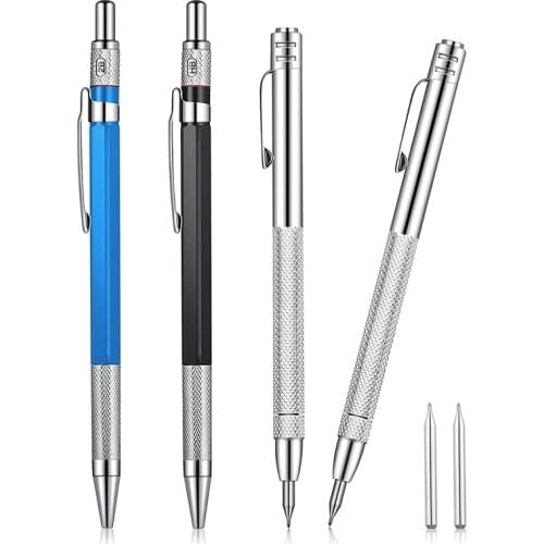 2 Pieces Carpenter Pencils And 2 Pieces Tungsten Carbide Scriber With Magnet Aluminum Etching Engraving Pen With Clips Promotion