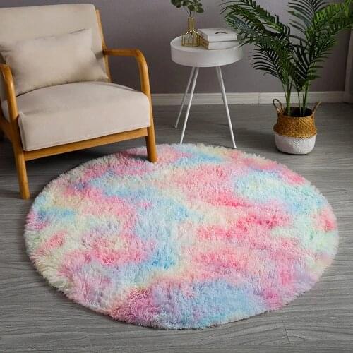 Shag Ultra Soft Area Rug Round Rainbow Rugs Plush Non-Skid Indoor Fuzzy Accent Circle Faux Fur Rugs Home Decor Carpet Play mats