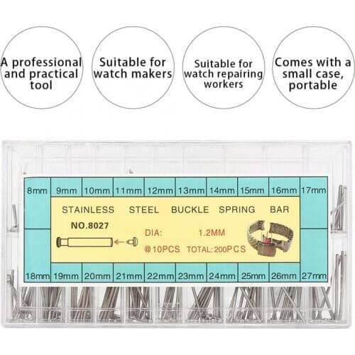 200pcs 8-27mm Watch Band Spring Bars Strap Link Pins Watch Link Pins Tool Set Watch Repairing Tool Accessory Watchmaker Tools