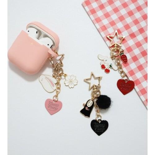Cute Rabbit Cherry Keychain For AirPods 2 3 Pro Headphone Case Silicone Case Wireless Bluetooth Earphone Charging Box Cover