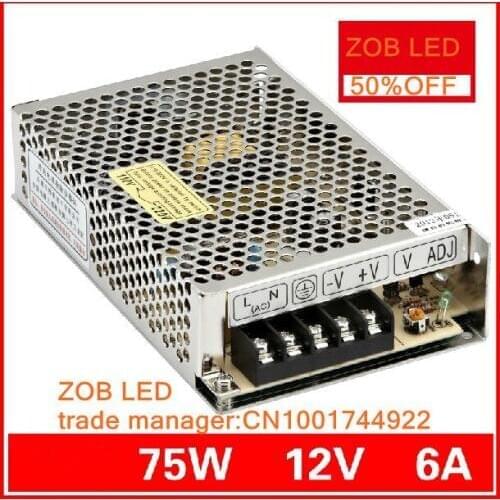 75W 12V 6.25A LED Switching Power Supply,For LED Strip light,85-265AC input, power suply 12V Output--2PCS/LOT