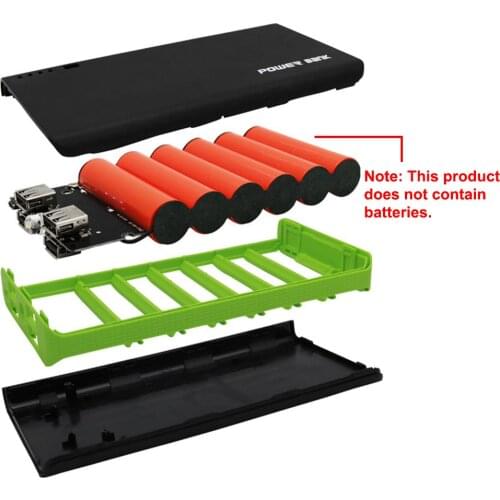 Power Bank Shell with LED Flashlight 4 USB Ports 5V 2A Power Bank Charger Case DIY Kits Powered By 6x 18650 Batteries