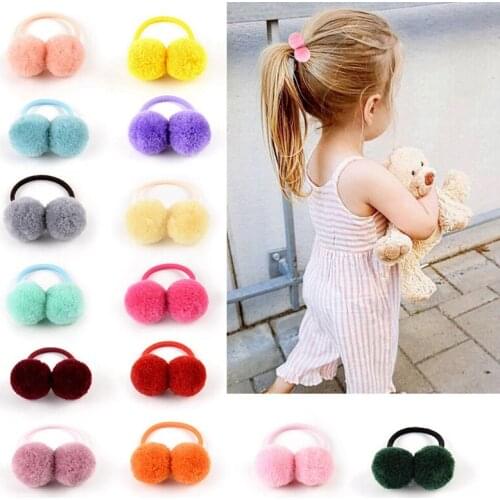 14PCS Women Girls Hair Tie Stretchy Cute Pompom Solid Color Ponytail Holder Hair Rope Elastic Hair Band Hair Accessories