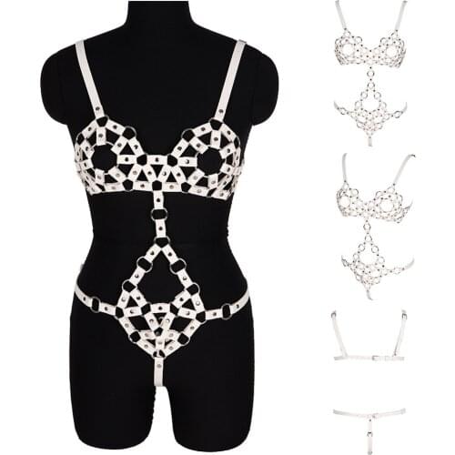 Harness Elastic Bondage Lingerie Set Punk Leather Bra Waist To Leg Garter Belt Stockings Erotic Suspenders Belt Pole Dance Rave