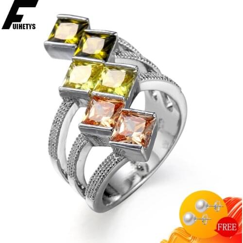 BaliJelry Trendy Ring 925 Silver Jewelry for Women Geometric Shape Topaz Gemstone Finger Rings Wedding Engagement Accessories