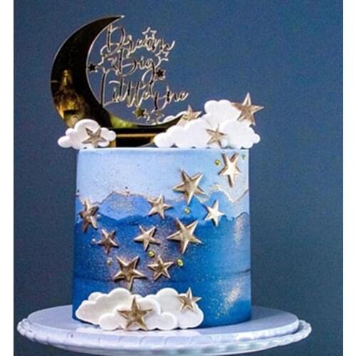 Gold Acrylic Birthday Cake Topper Golden Stars Moon Cake Toppers for Baby Birthday Party Cupcake Decoration