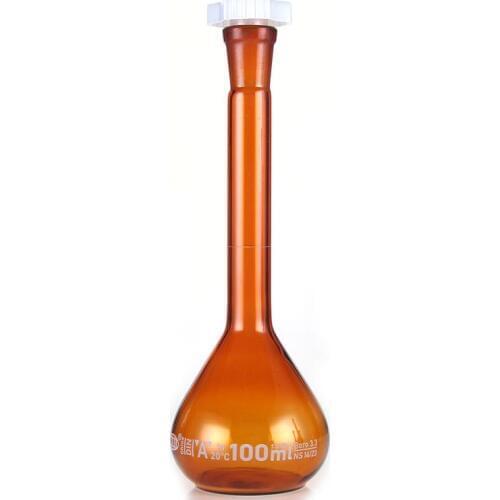 100ml Brown Lab Borosilicate Glass Volumetric Flask with plastic Stopper Office Lab Chemistry Clear Glassware Supply