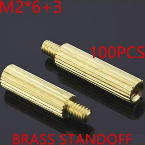 100pcs M2 x 6+3 M2*6mm male to female brass standoff round spacer