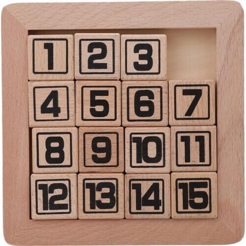 15 Sliding Tiles IQ Game Toys Puzzle Math Wooden Brain Teaser Puzzle Numbers 1-15 Number Baffling Game for Adults & Children