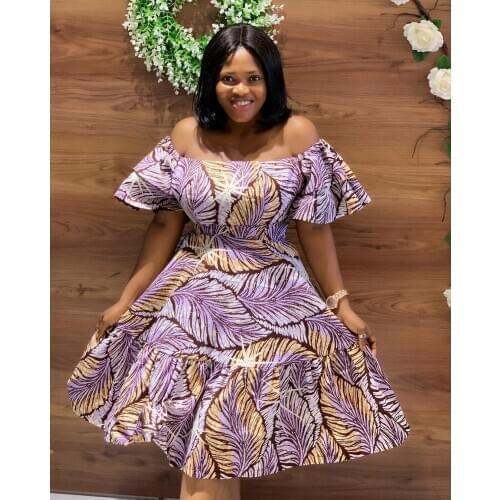 2021 Polyester Fashion African Dresses For Women Spring Summer Dashiki Africa Style Print Rich Bazin Dashiki Top Midi Dress