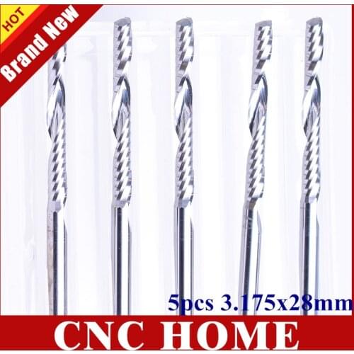 5pcs 3.175*28MM Carbide End Mill One Spiral Flute Milling Cutter Wood Router Bit Tool for Woodwork MDF Acrylic Cutting