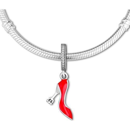 BEADS for Jewelry Making Bracelets Stiletto cHarMs with Red Enamel 100% 925 OrigiNal Sterling Silver Jewerly Free Shipping