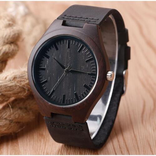 Minimalist Style Black Wood Watch Creative Original Natural Wooden Bamboo Wrist Watch Mens Sports Cool Quartz Watch