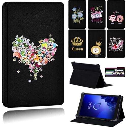 PU Leather Stand Folio Cover Case for For Alcatel 1T 7"Alcatel 10"/3T 8"10/A3 10" Shockproof Printing Tablet Case +free Stylus