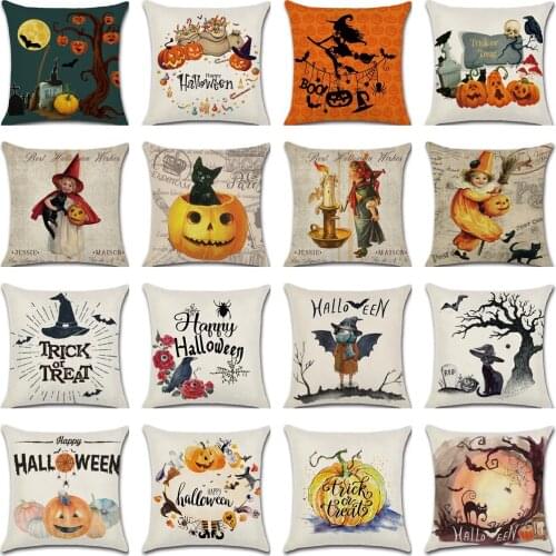 Black Cat Bat Spider Cushion Cover Horror Pumpkin Lantern Pillowcase Halloween Pillow Cases Home Decor Linen Car Pillow Covers