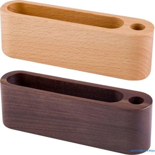 Black Walnut Beech Wood ID Name Cards Stand Office Desk Wooden Business Card Holder Organizer Pen Storage Box