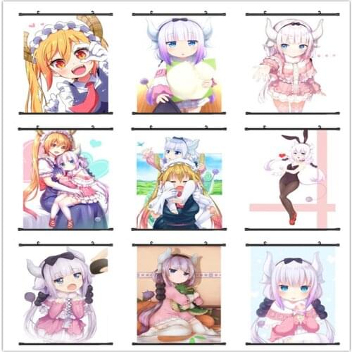 Coscase Japanese Anime Miss Kobayashis Dragon Maid Tohru & Kanna Kamui & Lucoa Home Decor Wall Scroll Poster Decorative Picture
