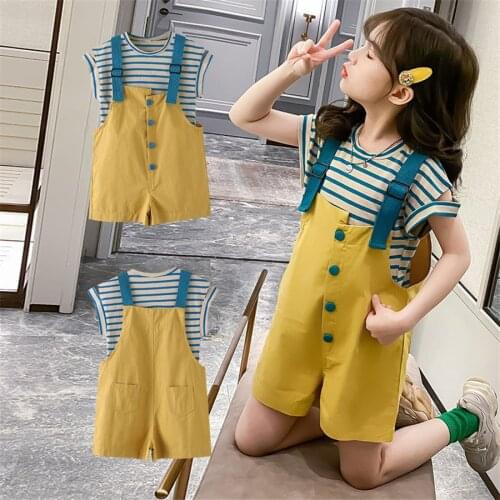 Kids Clothes Girls stripe Tshirt + Jumpsuit Childrens Clothes For Girls 2021 Tracksuit For Girl Casual Style Childrens Clothes