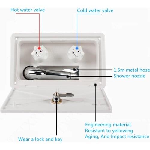 Exterior Rv Shower Box Hot Cold Switch With 2 Keys Stainless Steel Shower Nozzle Kit Marine Boat Motorhome Caravan Accessories