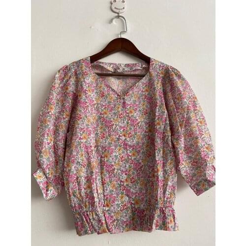 Elfbop Ladies Floral Printed V Neck Blouse Shirt Top With Ruffled Hem Detail