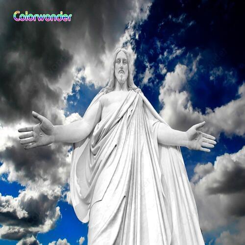 Photographic Background White Sculpture Christ the Redeemer Natural Scenery Blue Sky with Clouds Backdrops for Photo Booth Prop