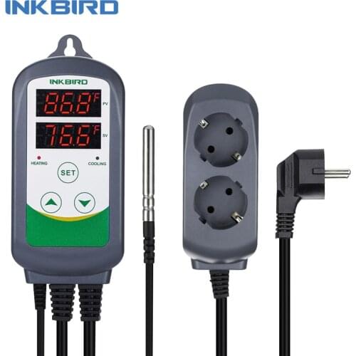 Inkbird ITC-308S EU Plug 220V Dual Stage Temperature Controller Pre-wired Digital Thermostat with NTC Sensor for Brew Aquarium