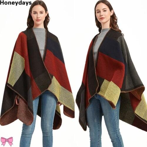 New Retro Geometry Lattice Cashmere Shawl Multicolor Winter Warmer Pashmina Shawls Classic Thick Blanket Soft Cloak Wool Wraps