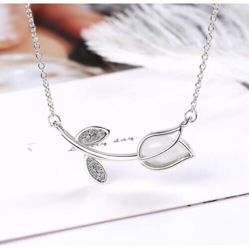 KOFSAC New 925 Silver Necklaces For Women Jewelry Romantic Crystal Zircon Rose Flower Necklace Lady Valentines Day Gifts