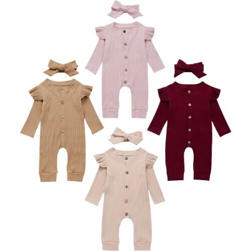 2PCS Newborn Baby Girl Boy Autumn Clothes Set Knitted Romper Jumpsuit Outfits 0-24M