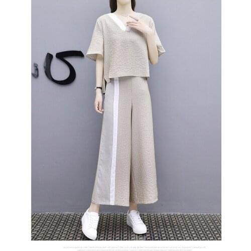 Leisure broad leg trousers suit for women summer 2018 loose and slim fashionable cotton and linen suit 0085(pearl diary)