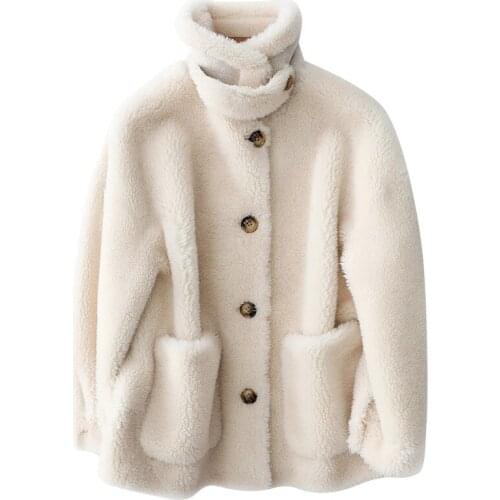 Autumn Winter New Fur Coat Woman Clothes Fashion Long Sleeve Warm Granule Sheep Shears Short Outerwear Female Loose Jacket G1318