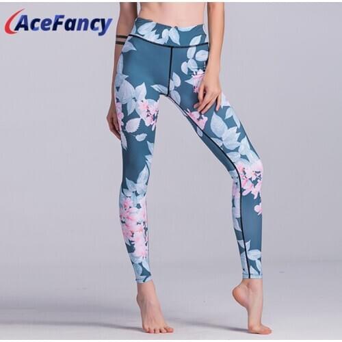 Acefancy Blossoms Print Yoga Leggings For Fitness Legging Women Stretchy Yoga Pants ZC1705 Workout Femme Mujer Sportwear